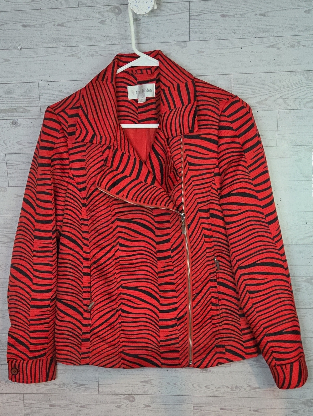 Erin London Red and Black Zebra-Print Bomber Jacket Sz Small